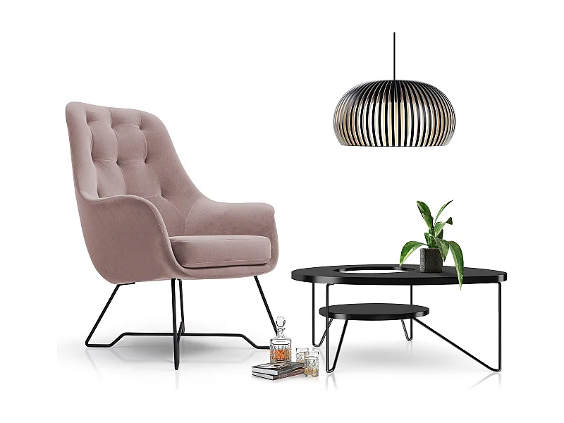 Fauteuil EZO Confortable Moderne Fauteuil Design Rembourrage Ergonomique Pieds Stables Mousse PUR Tissu Confort 72x83x101cm ROSE POUDRÉ