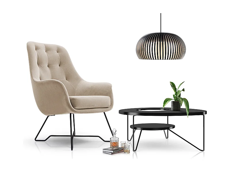 Fotel EZO Komfortowy Nowoczesny Fotel Designerski Ergonomiczne Wypełnienie Stabilne Nogi PUR Pianka Wygoda Tkanina 72x83x101cm CIEMNY BEŻ