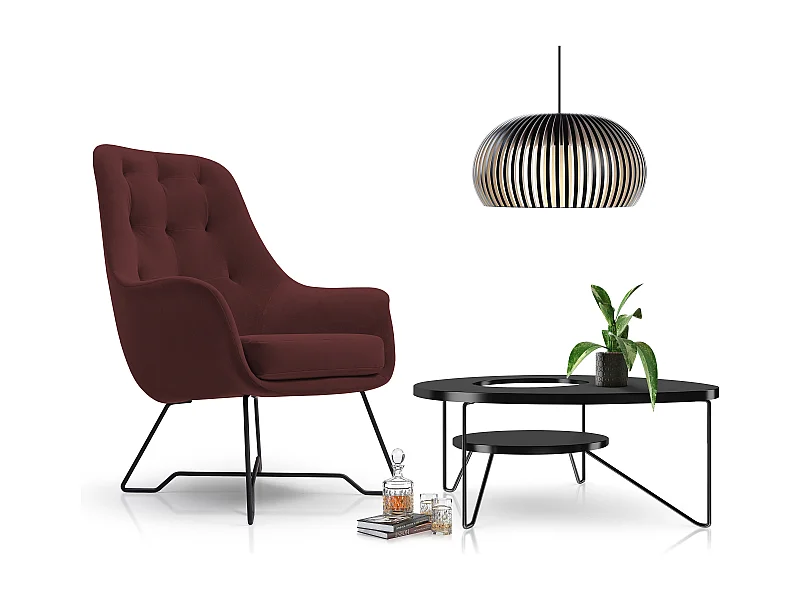 Fotel EZO Komfortowy Nowoczesny Fotel Designerski Ergonomiczne Wypełnienie Stabilne Nogi PUR Pianka Wygoda Tkanina 72x83x101cm BURGUND