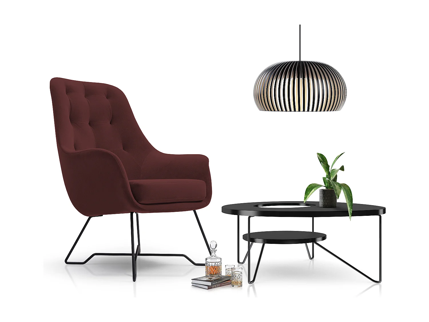 Fauteuil EZO Confortable Moderne Fauteuil Design Rembourrage Ergonomique Pieds Stables Mousse PUR Tissu Confort 72x83x101cm BURGONDE