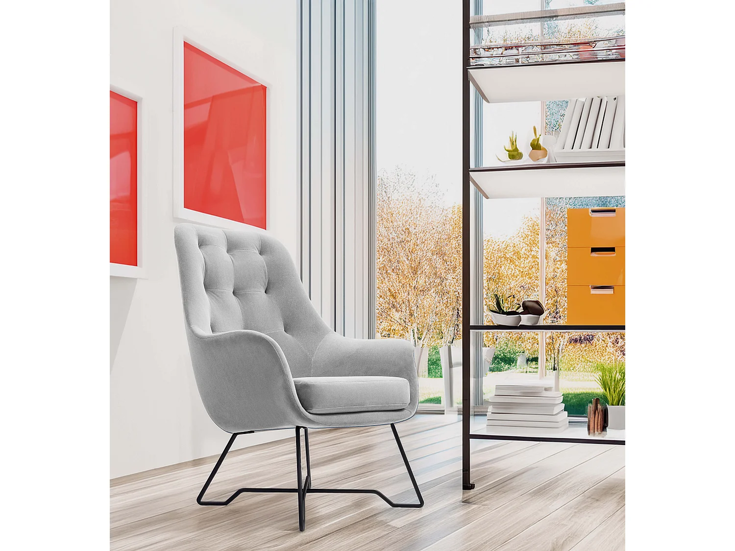 Fauteuil EZO Confortable Moderne Fauteuil Design Rembourrage Ergonomique Pieds Stables Mousse PUR Tissu Confort 72x83x101cm GRIS CLAIR