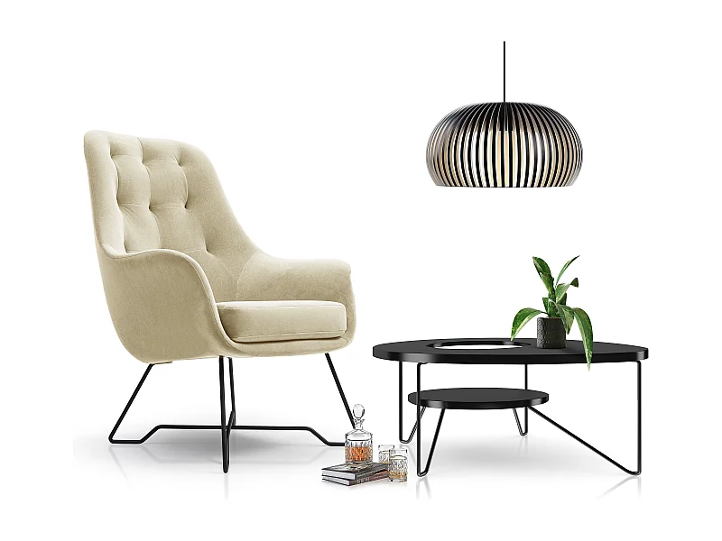 Fotel EZO Komfortowy Nowoczesny Fotel Designerski Ergonomiczne Wypełnienie Stabilne Nogi PUR Pianka Wygoda Tkanina 72x83x101cm BEŻOWY