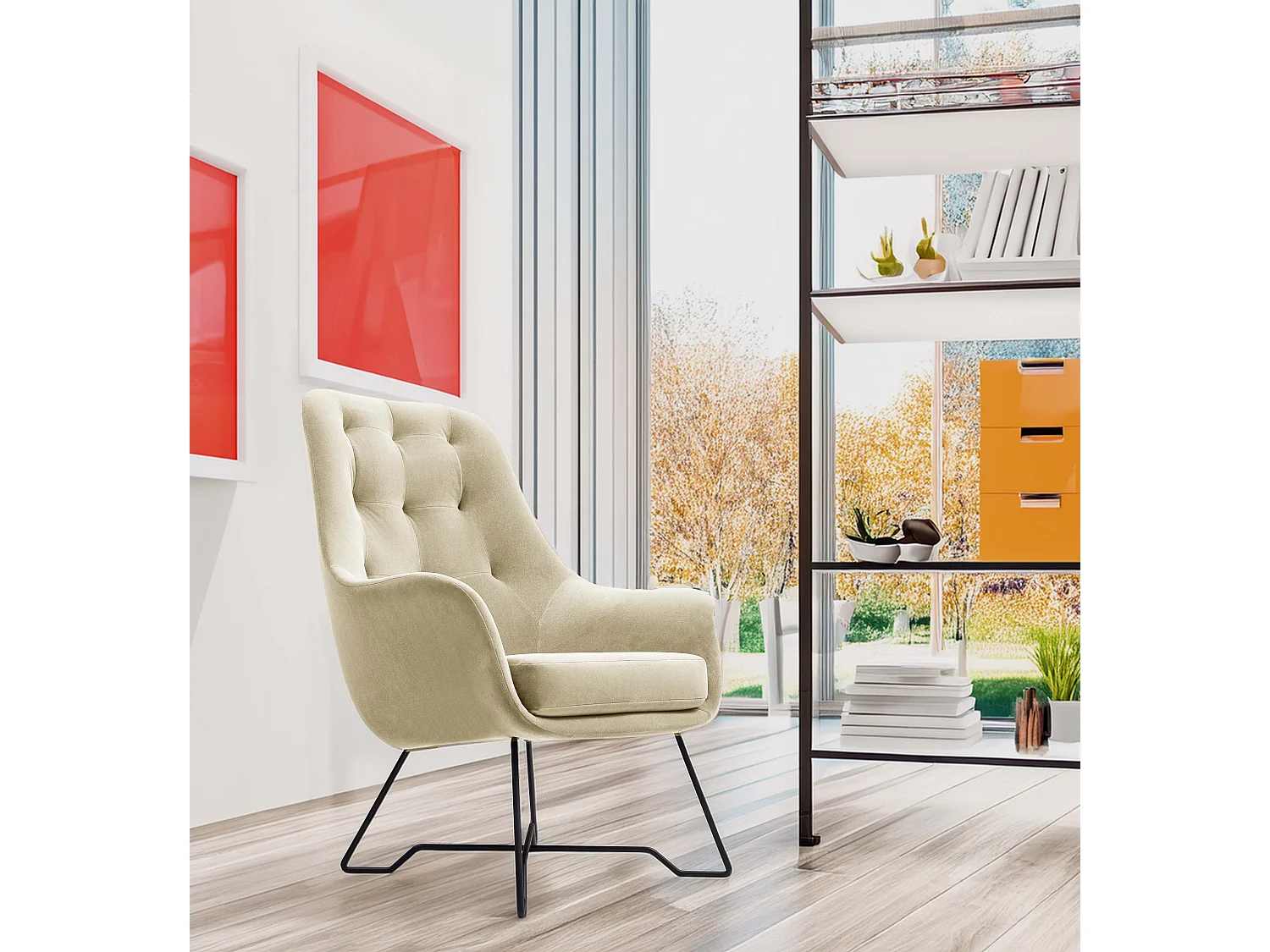 EZO Fauteuil Comfortabele Moderne Designerfauteuil Ergonomische Vulling Stabiele Poten PUR Schuim Comfort Stof 72x83x101cm BEIGE