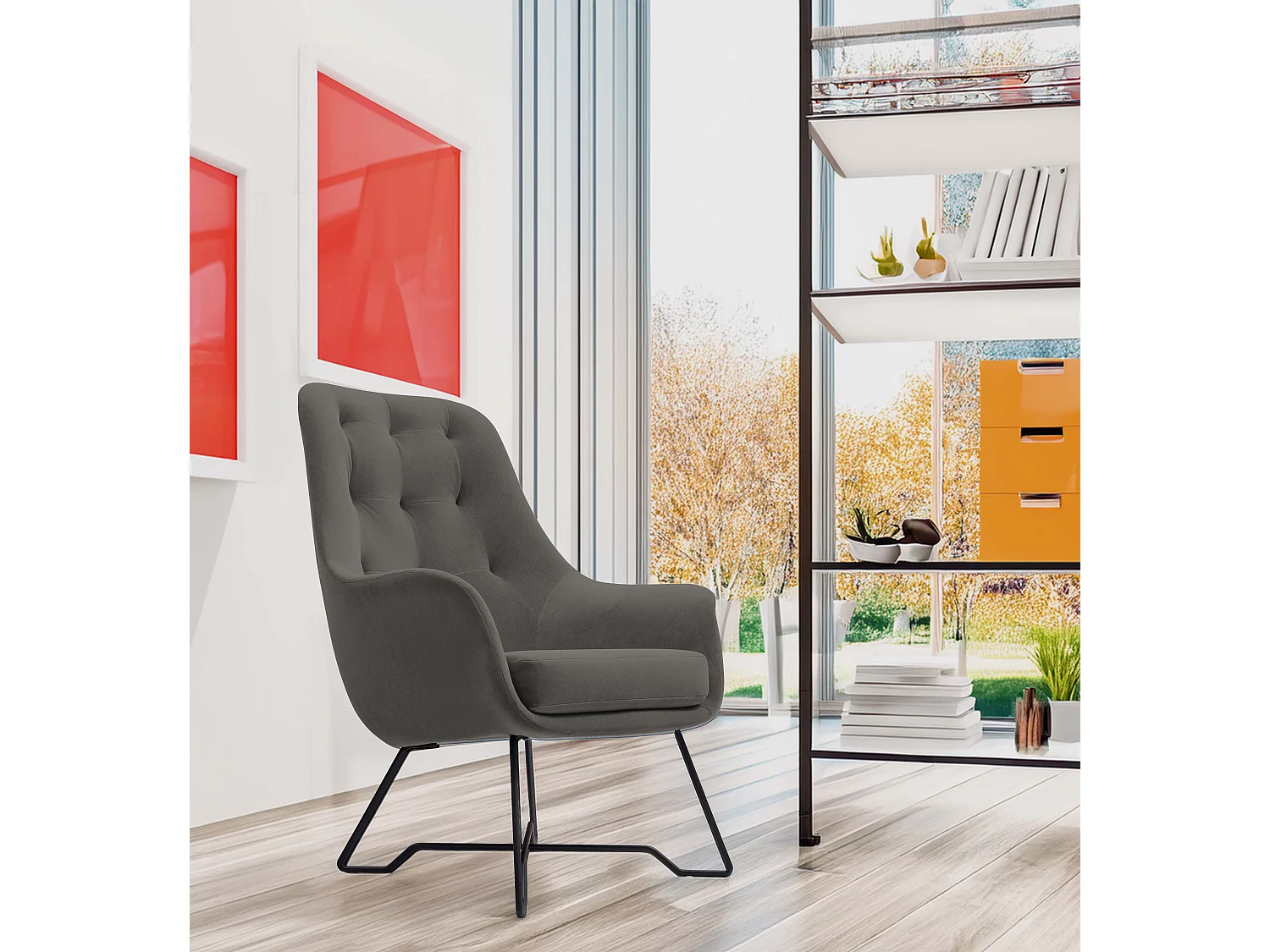 Fauteuil EZO Confortable Moderne Fauteuil Design Rembourrage Ergonomique Pieds Stables Mousse PUR Tissu Confort 72x83x101cm GRIS FONCÉ