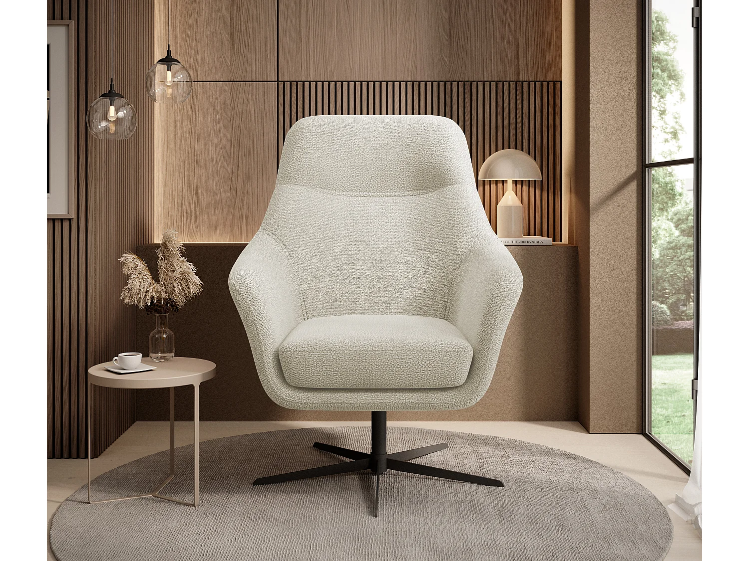 Relax Collection Fauteuil pivotant CUBO – Confortable, pivotant, design moderne, 76x97x76 cm, couleur : Crème