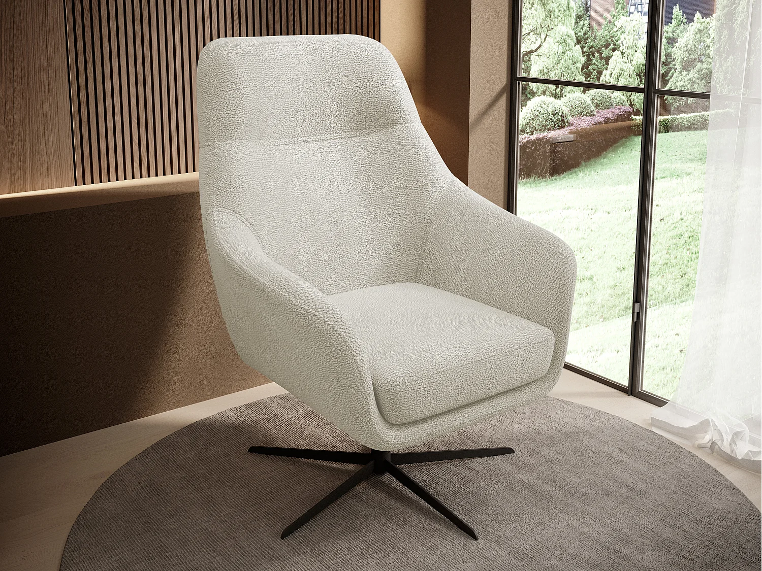 Relax Collection Fauteuil pivotant CUBO – Confortable, pivotant, design moderne, 76x97x76 cm, couleur : Crème