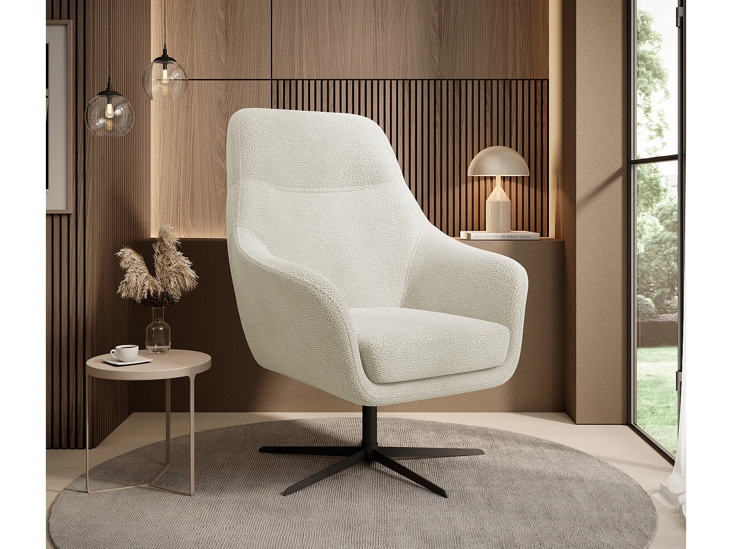 Relax Collection Fauteuil pivotant CUBO – Confortable, pivotant, design moderne, 76x97x76 cm, couleur : Crème