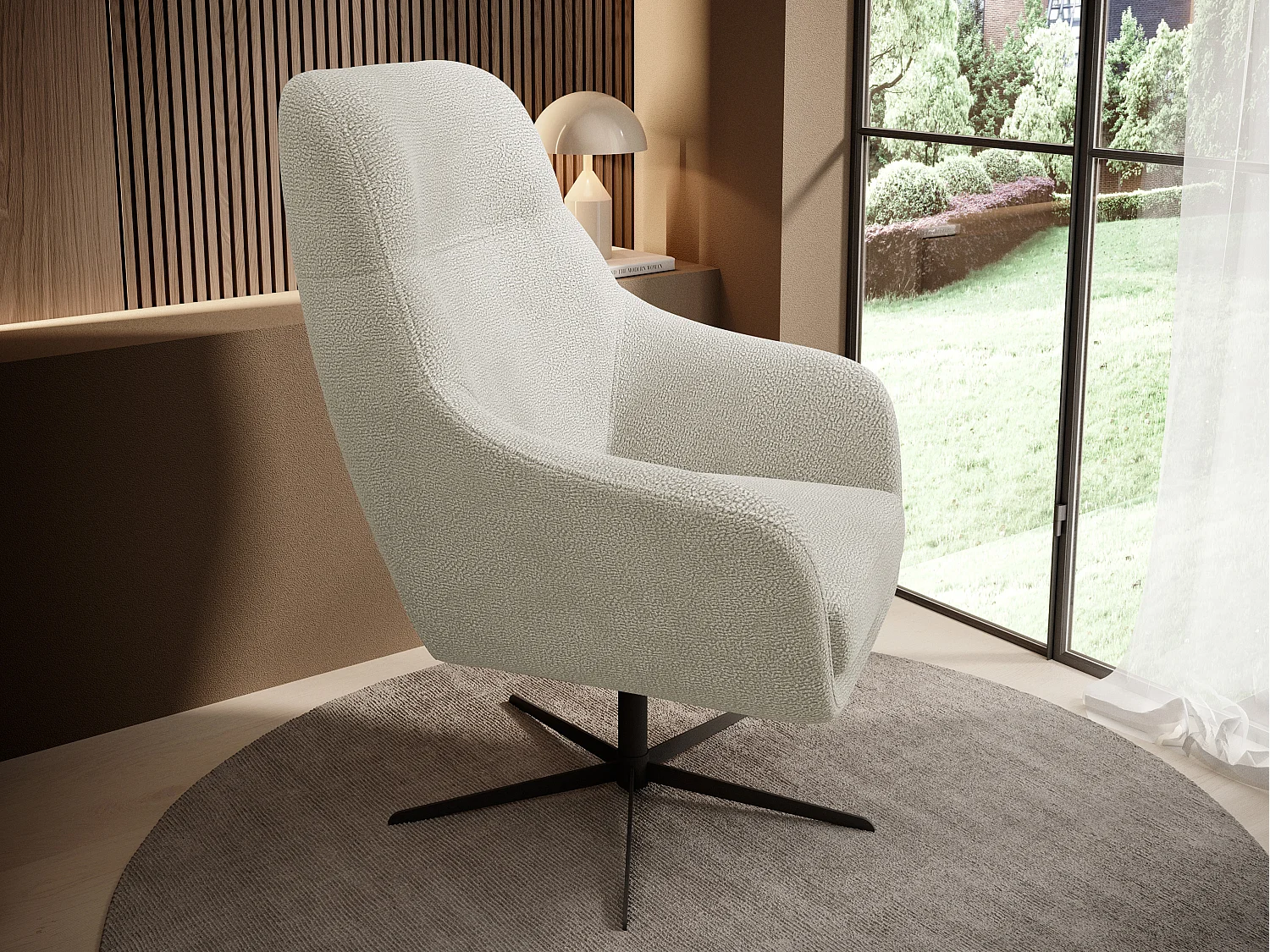 Relax Collection Fauteuil pivotant CUBO – Confortable, pivotant, design moderne, 76x97x76 cm, couleur : Crème