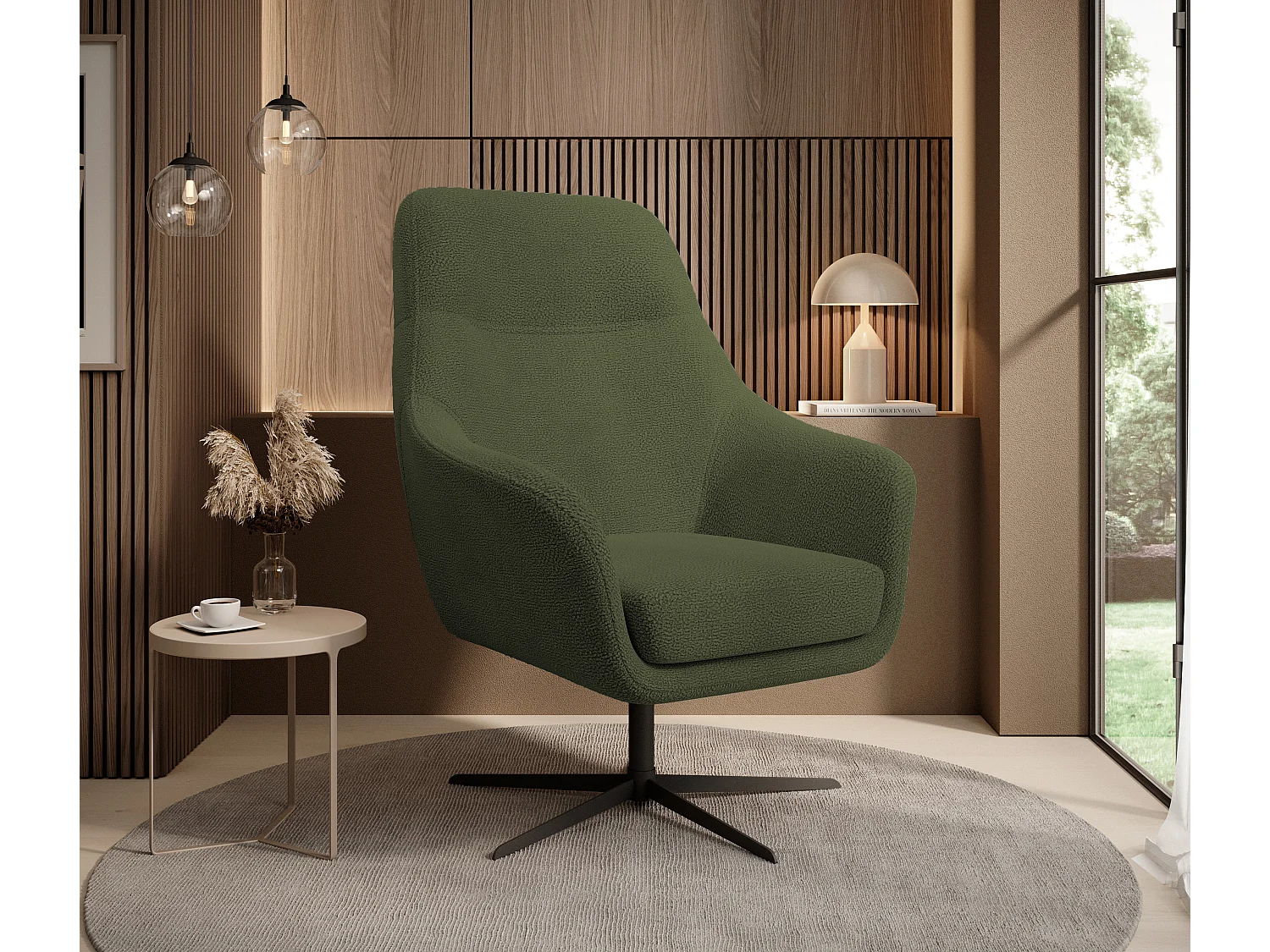 Relax Collection Fauteuil pivotant CUBO – Confortable, pivotant, design moderne, 76x97x76 cm, couleur : Vert