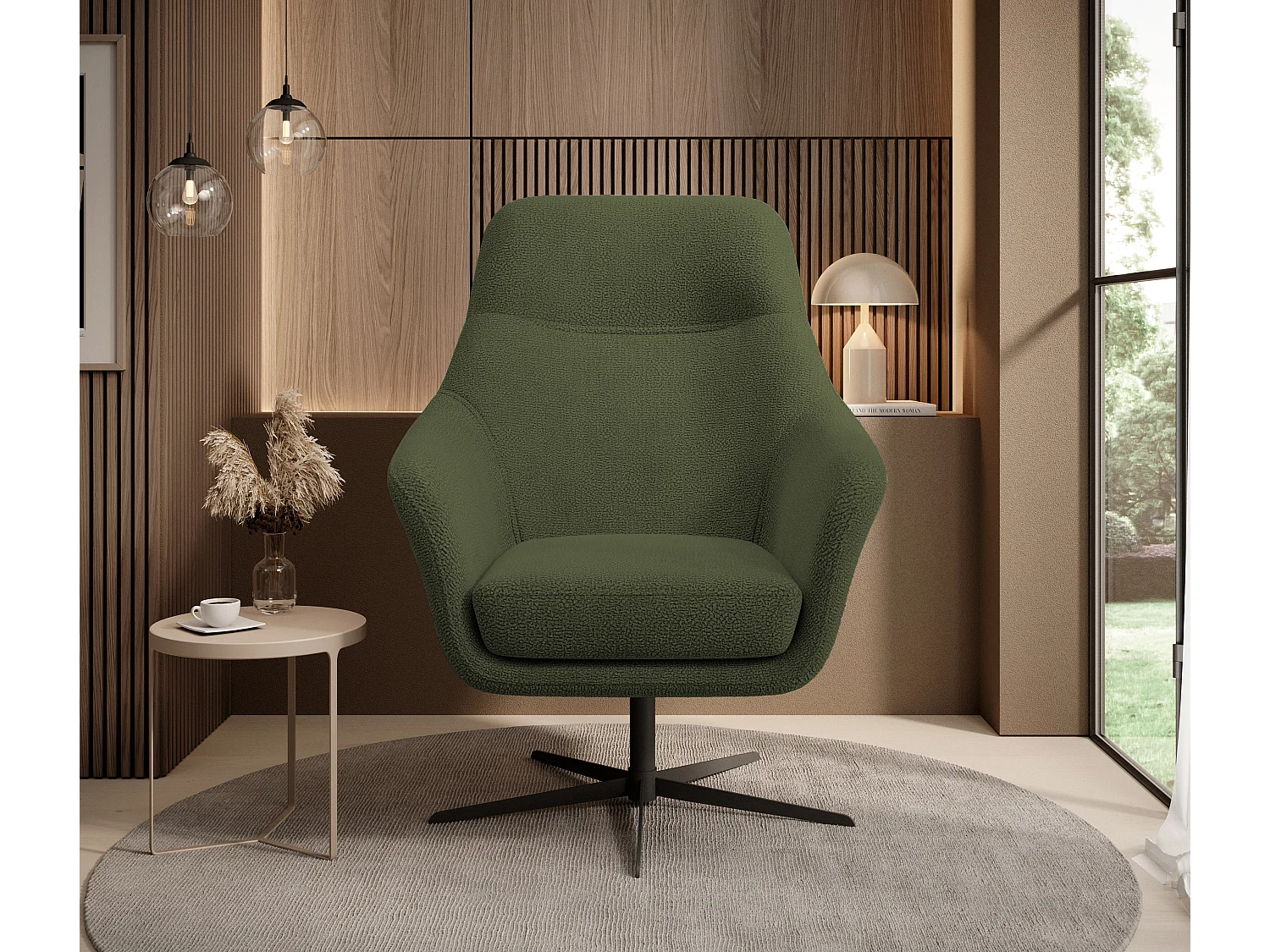 Relax Collection Fauteuil pivotant CUBO – Confortable, pivotant, design moderne, 76x97x76 cm, couleur : Vert