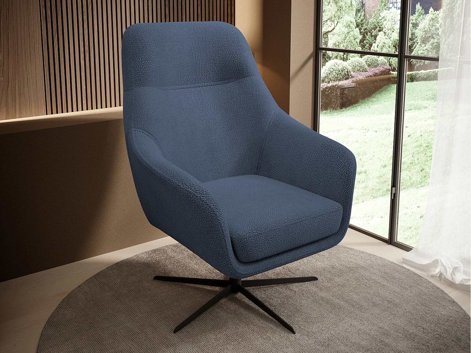 Relax Collection Fauteuil pivotant CUBO – Confortable, pivotant, design moderne, 76x97x76 cm, couleur : Bleu marine