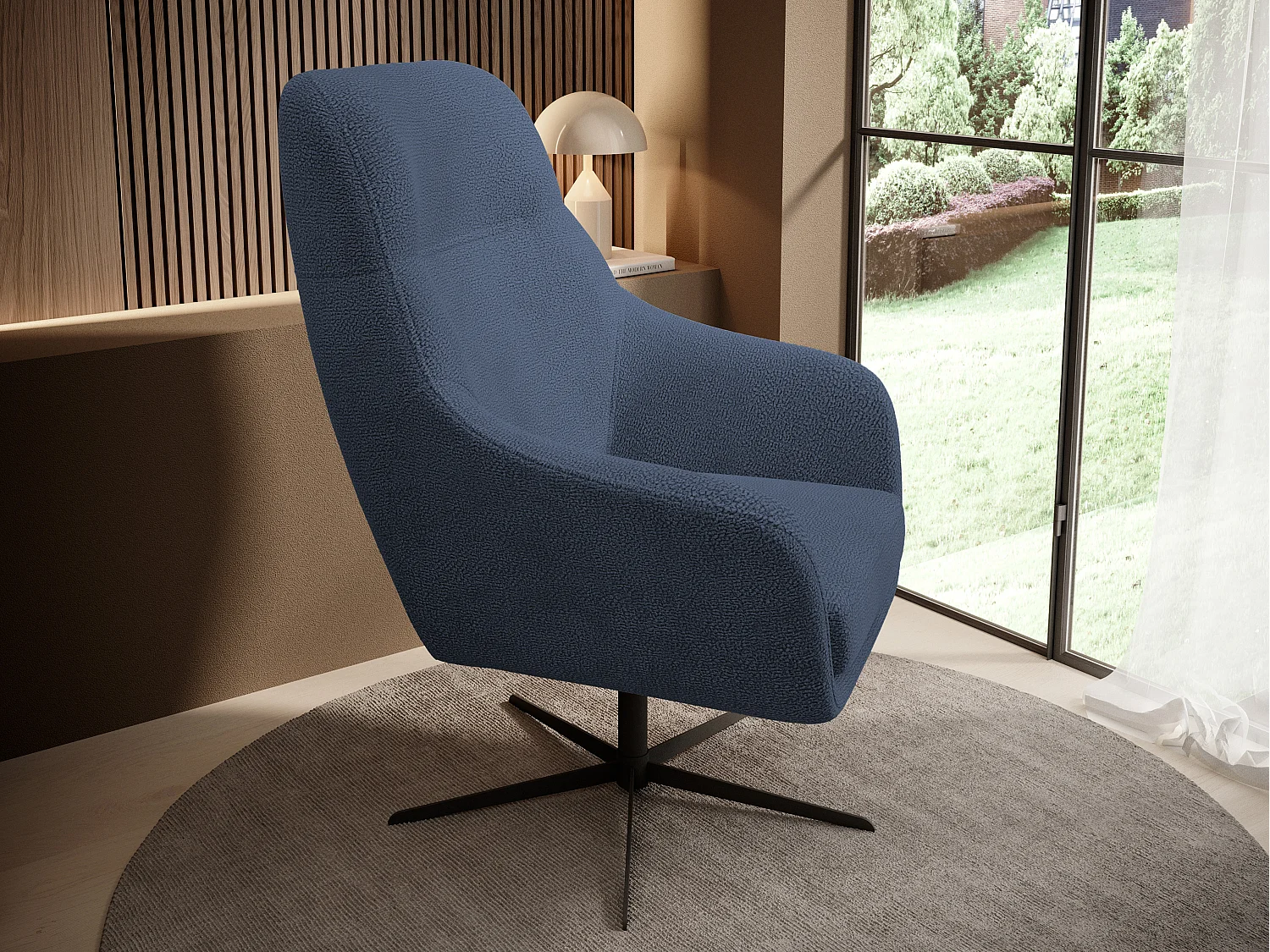 Relax Collection Fauteuil pivotant CUBO – Confortable, pivotant, design moderne, 76x97x76 cm, couleur : Bleu marine