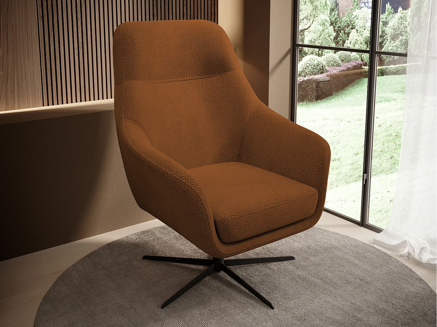 Relax Collection Fauteuil pivotant CUBO – Confortable, pivotant, design moderne, 76x97x76 cm, couleur : Cuivré