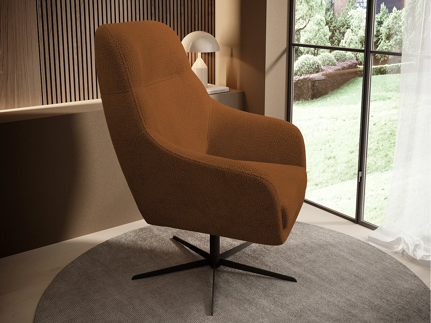 Relax Collection Fauteuil pivotant CUBO – Confortable, pivotant, design moderne, 76x97x76 cm, couleur : Cuivré