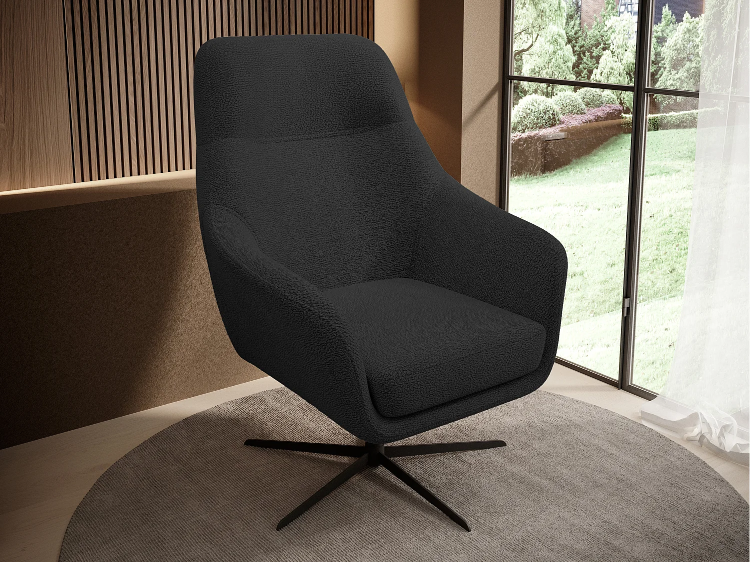 Relax Collection Fauteuil pivotant CUBO – Confortable, pivotant, design moderne, 76x97x76 cm, couleur : Noir