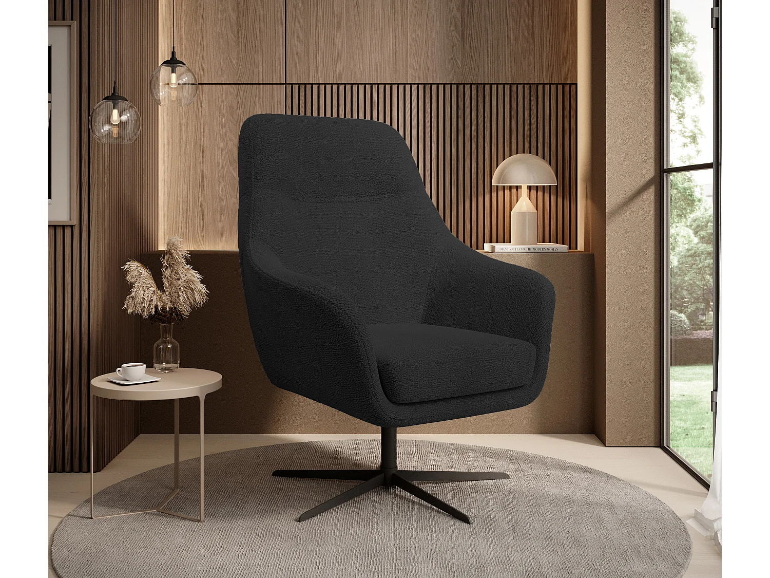 Relax Collection Fauteuil pivotant CUBO – Confortable, pivotant, design moderne, 76x97x76 cm, couleur : Noir