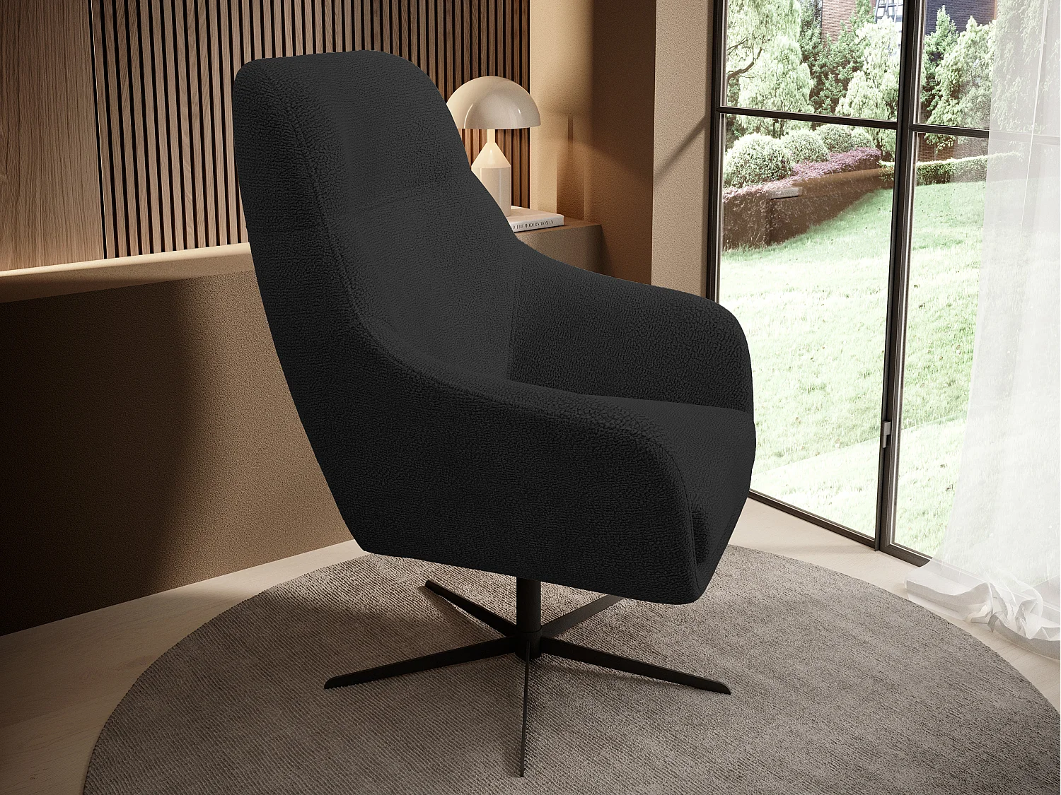 Relax Collection Fauteuil pivotant CUBO – Confortable, pivotant, design moderne, 76x97x76 cm, couleur : Noir