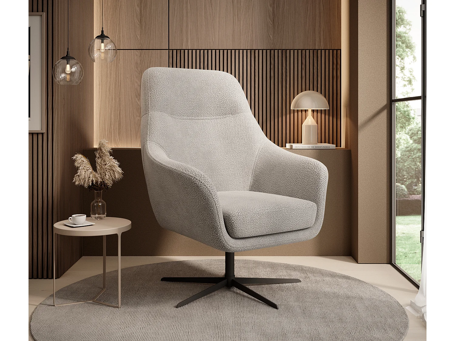 Relax Collection Fauteuil pivotant CUBO – Confortable, pivotant, design moderne, 76x97x76 cm, couleur : Gris clair