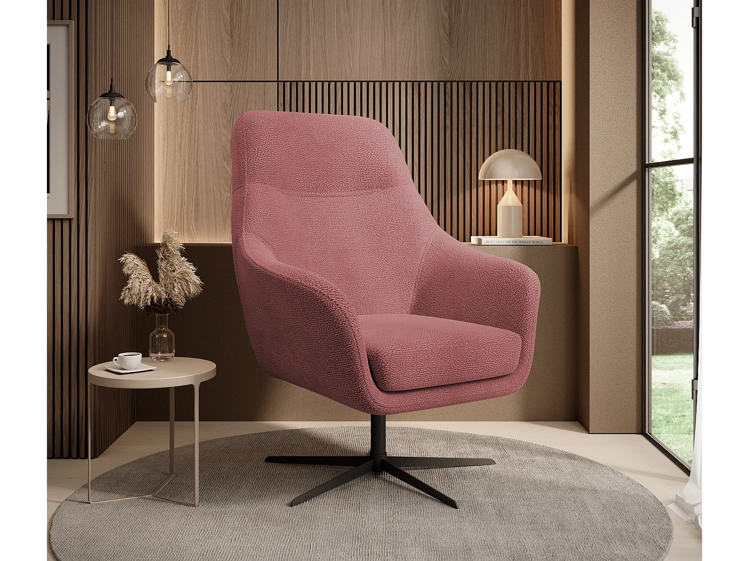 Relax Collection Fotel obrotowy CUBO – komfortowy, obracający się, nowoczesny design, 76x97x76 cm, kolor: różowy