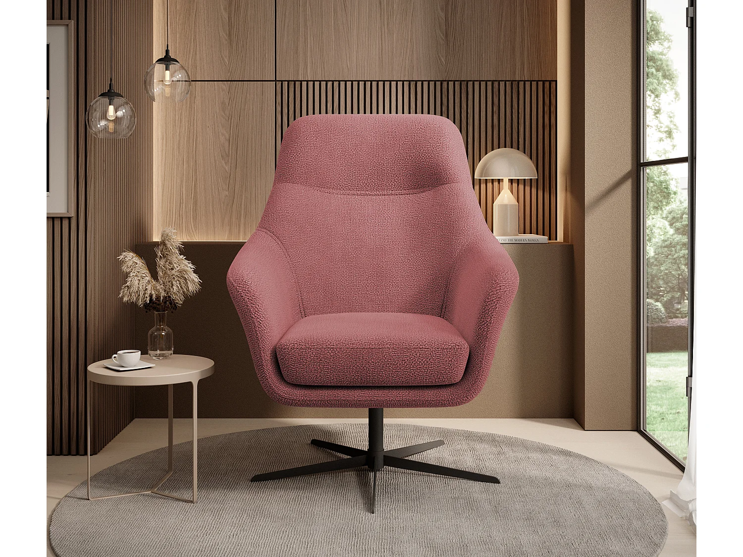 Relax Collection Fauteuil pivotant CUBO – Confortable, pivotant, design moderne, 76x97x76 cm, couleur : Rose