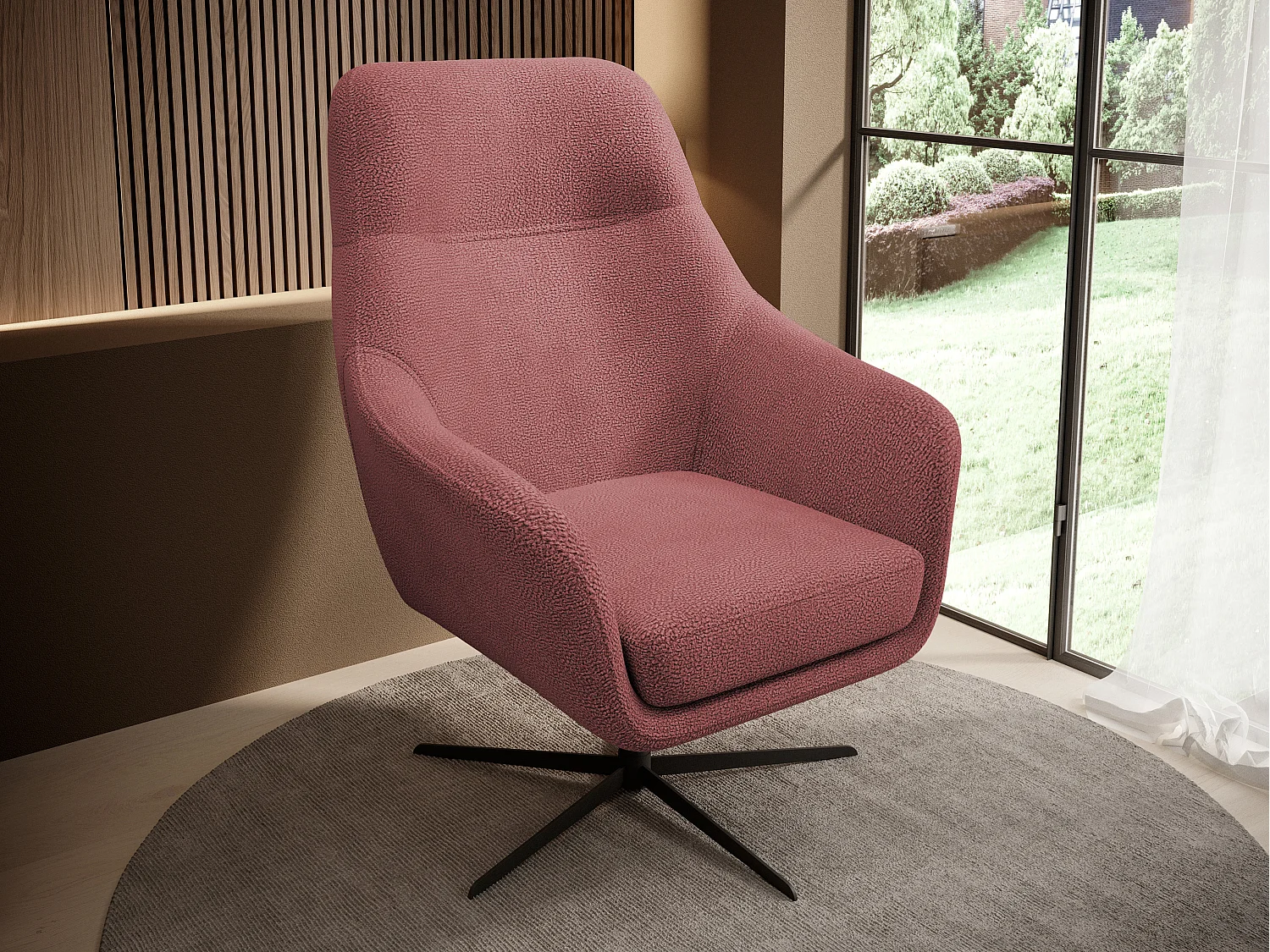 Relax Collection Fauteuil pivotant CUBO – Confortable, pivotant, design moderne, 76x97x76 cm, couleur : Rose