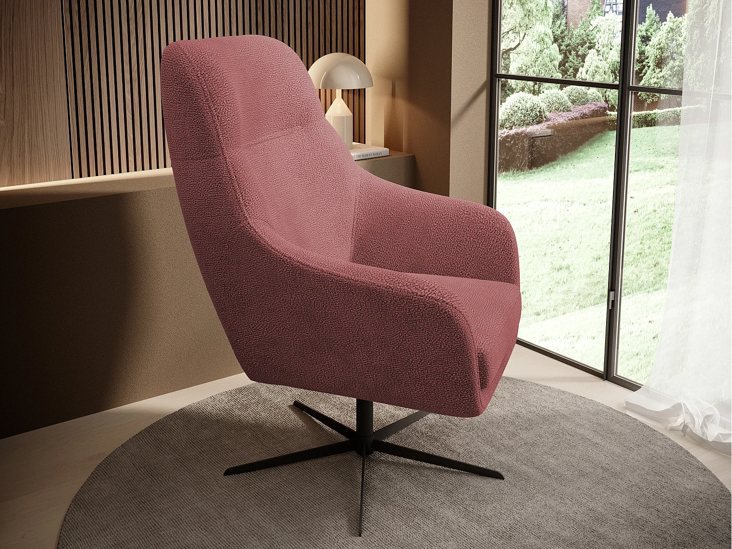 Relax Collection Fauteuil pivotant CUBO – Confortable, pivotant, design moderne, 76x97x76 cm, couleur : Rose