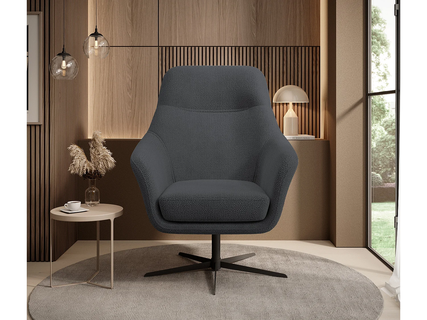 Relax Collection Fauteuil pivotant CUBO – Confortable, pivotant, design moderne, 76x97x76 cm, couleur : Graphite