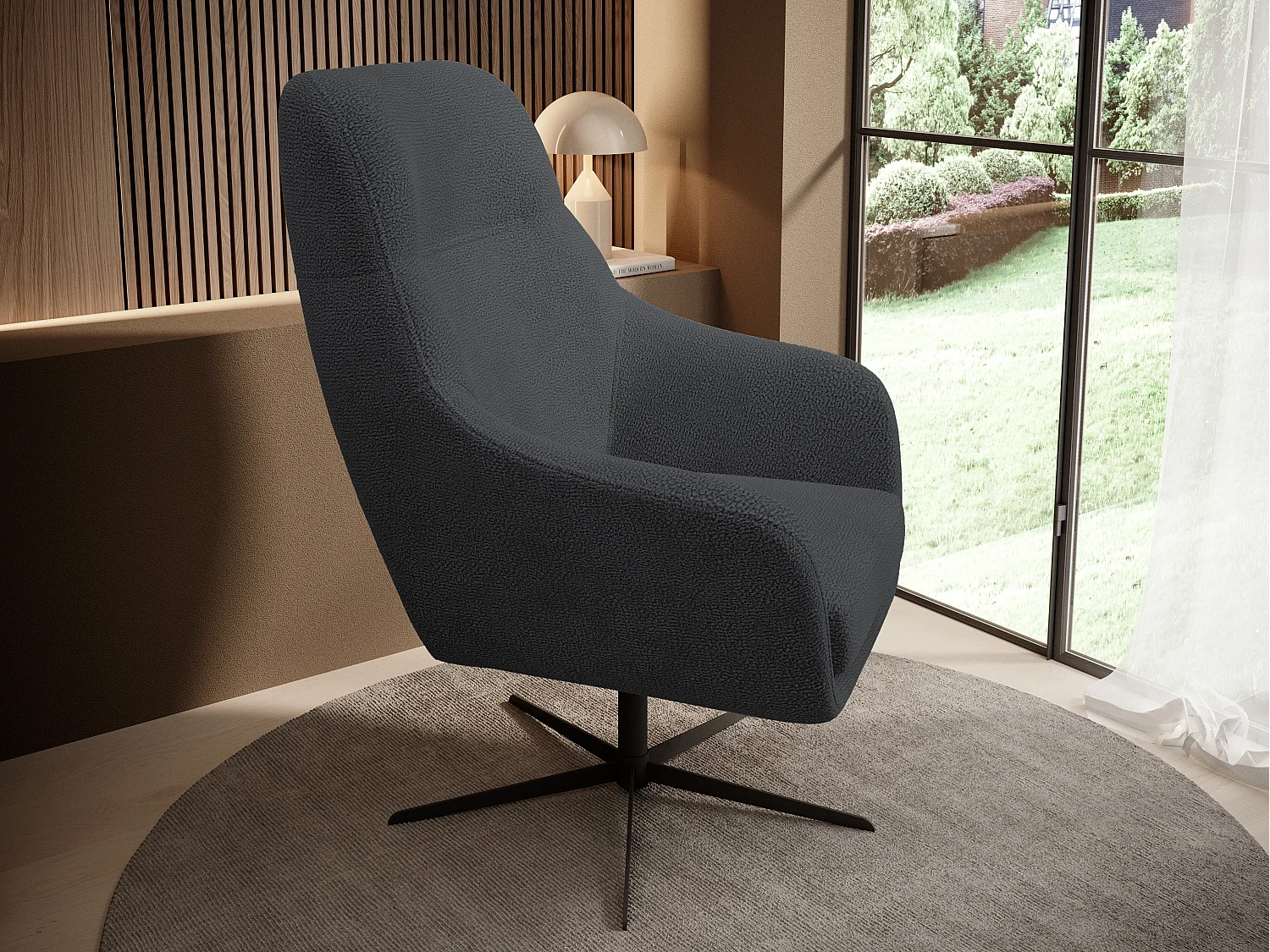 Relax Collection Fauteuil pivotant CUBO – Confortable, pivotant, design moderne, 76x97x76 cm, couleur : Graphite