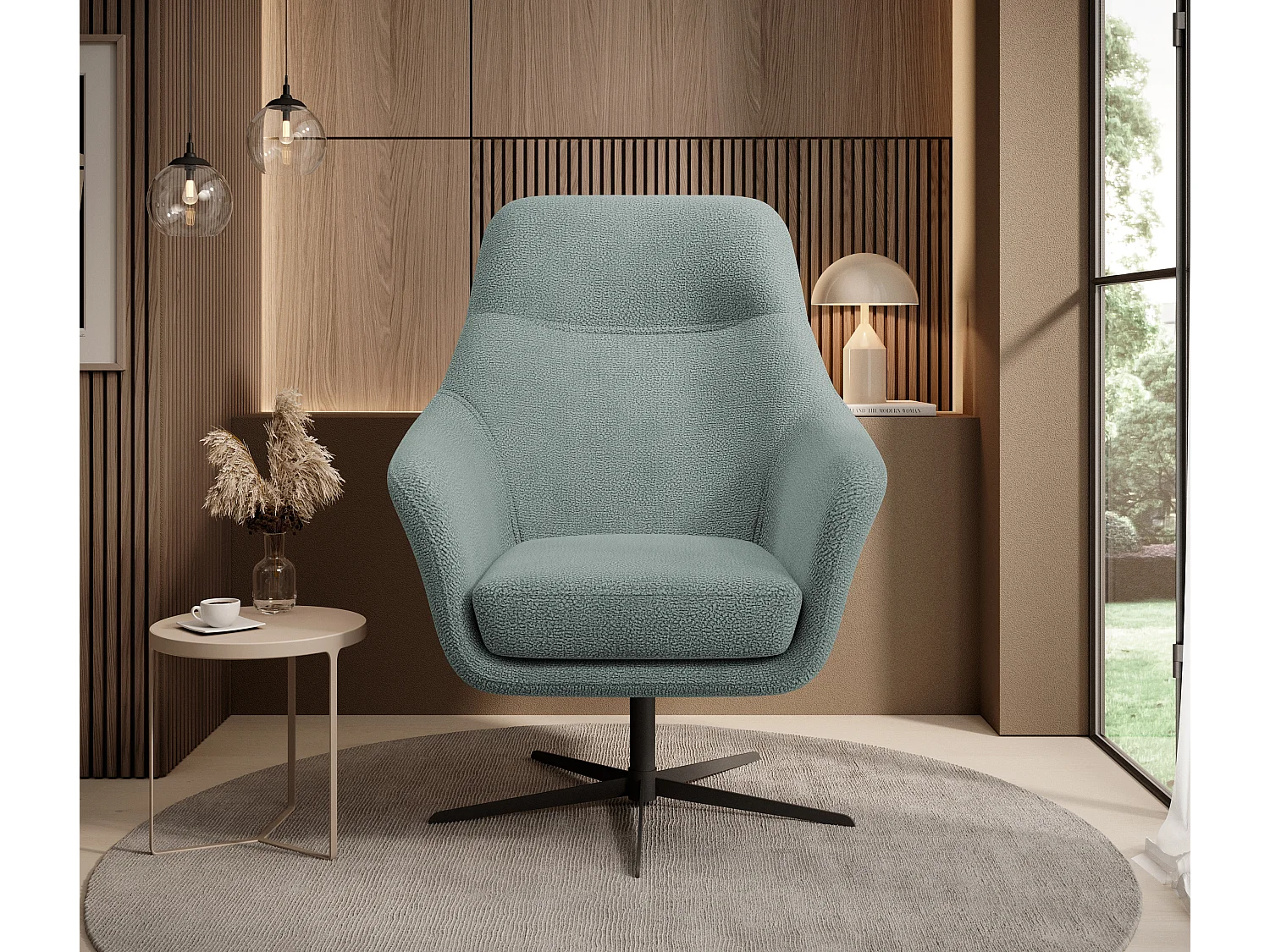 Relax Collection Fauteuil pivotant CUBO – Confortable, pivotant, design moderne, 76x97x76 cm, couleur : Menthe