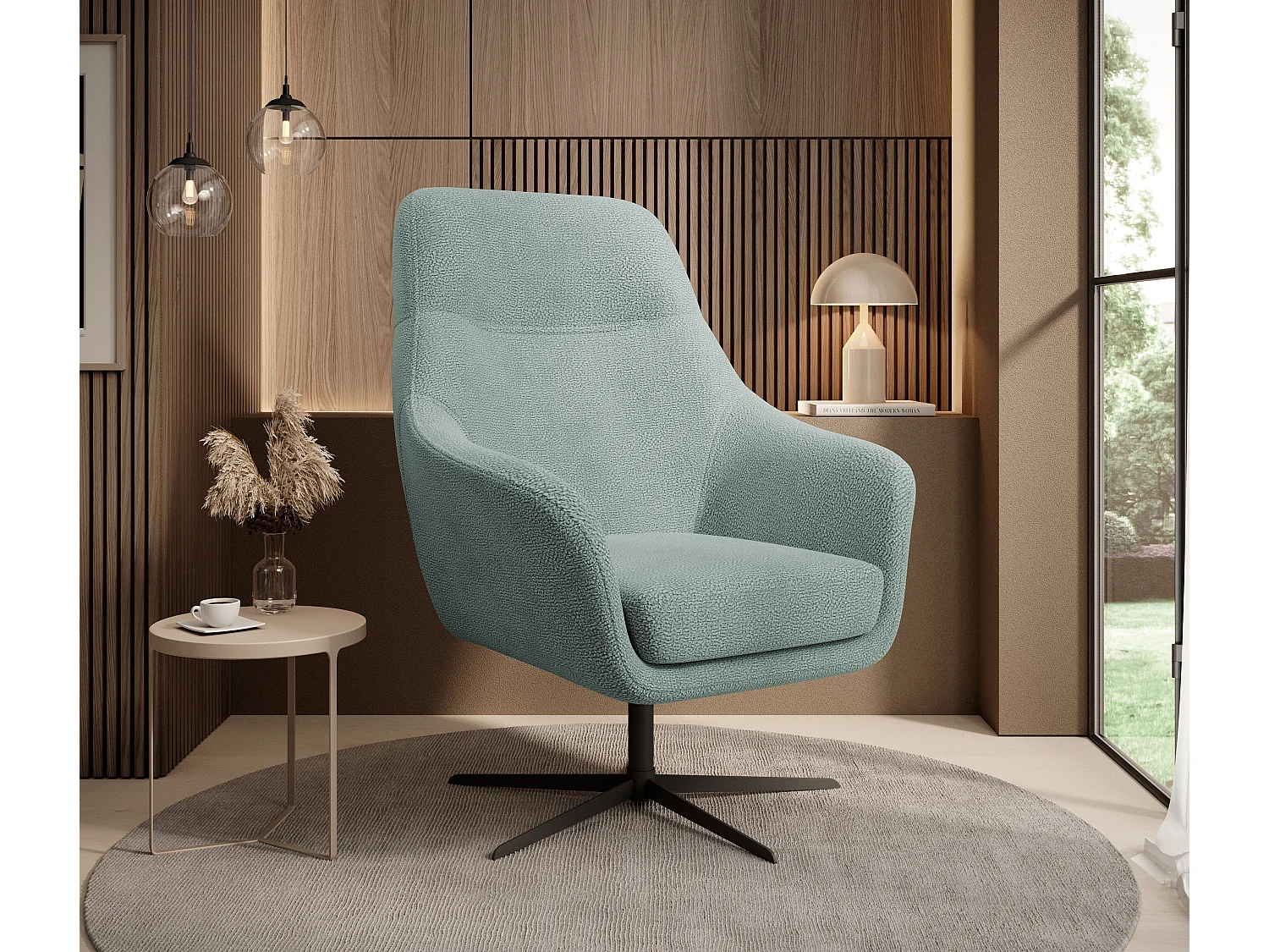 Relax Collection Fauteuil pivotant CUBO – Confortable, pivotant, design moderne, 76x97x76 cm, couleur : Menthe