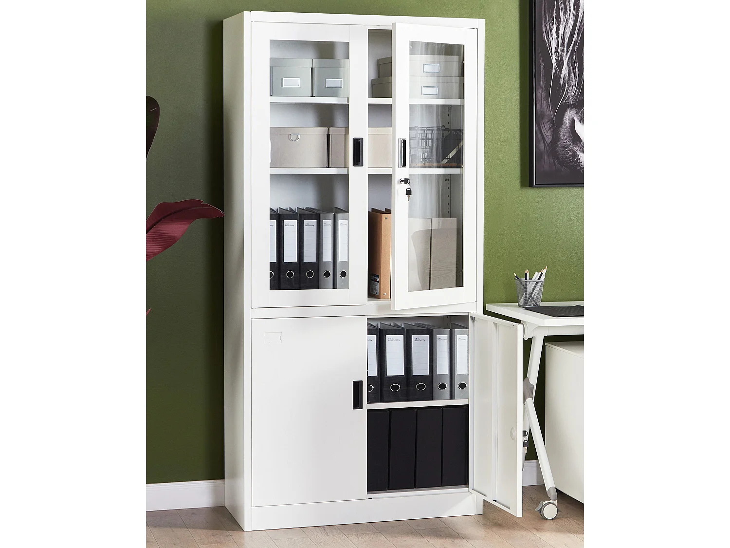 Vitrine en verre MALACHITE Métal 90 cm Blanc