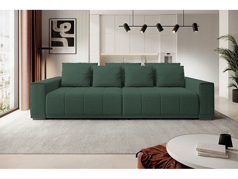 MOTTA Bigsofa – Grote slaapbank, slaapoppervlak 175x228 cm, 7 kussens, stof KANSAS, 2 opbergruimtes, 278x130x83 cm, kleur: groen