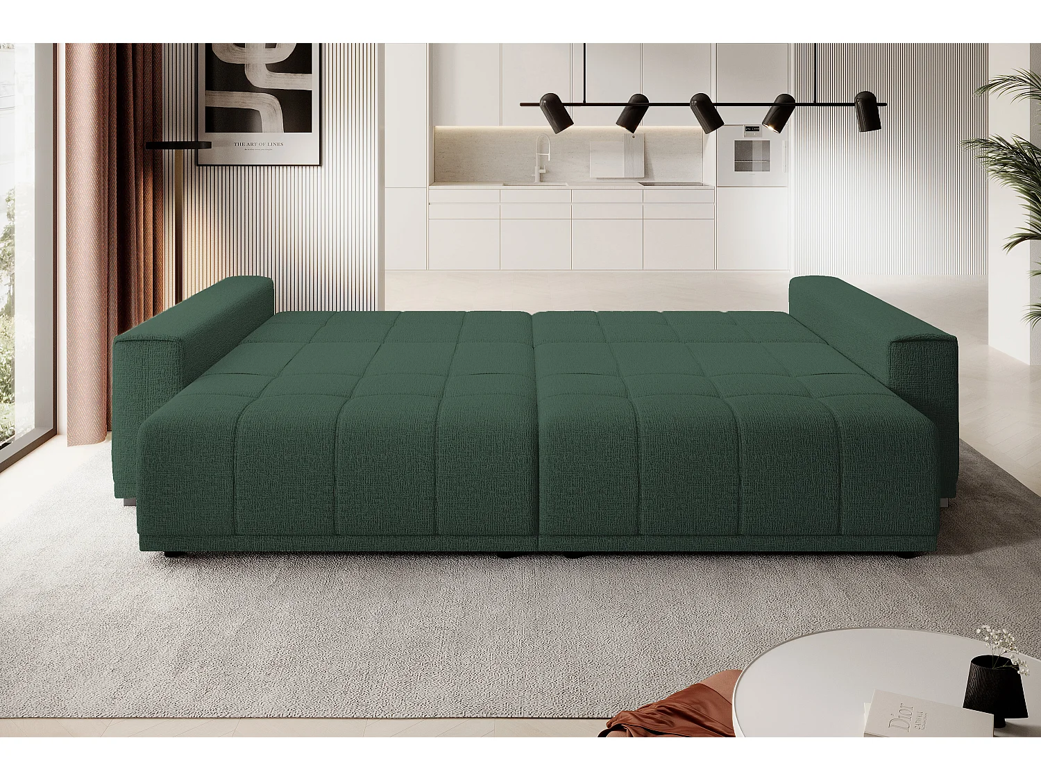 MOTTA Bigsofa – Grote slaapbank, slaapoppervlak 175x228 cm, 7 kussens, stof KANSAS, 2 opbergruimtes, 278x130x83 cm, kleur: groen