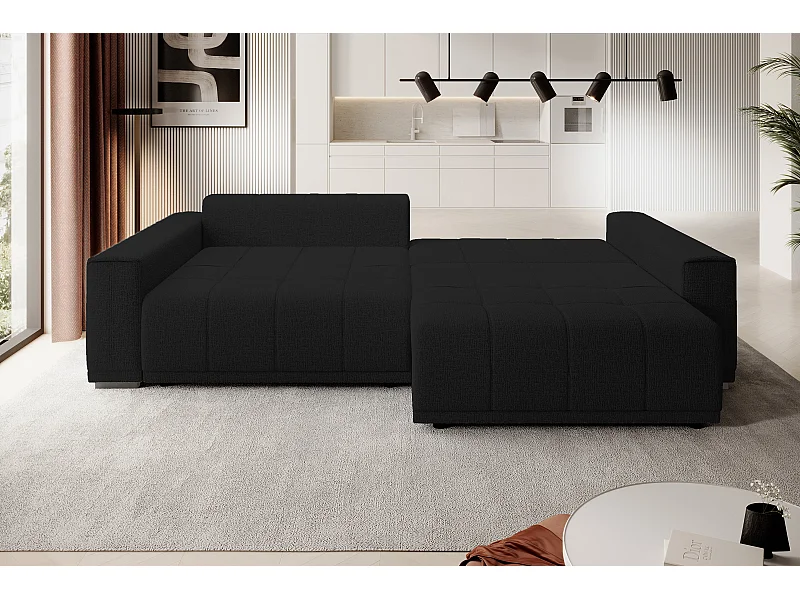 Canapé MOTTA Bigsofa – Grand canapé avec fonction de couchage, 175x228 cm, 7 coussins, tissu KANSAS, 2 compartiments, couleur : Noir