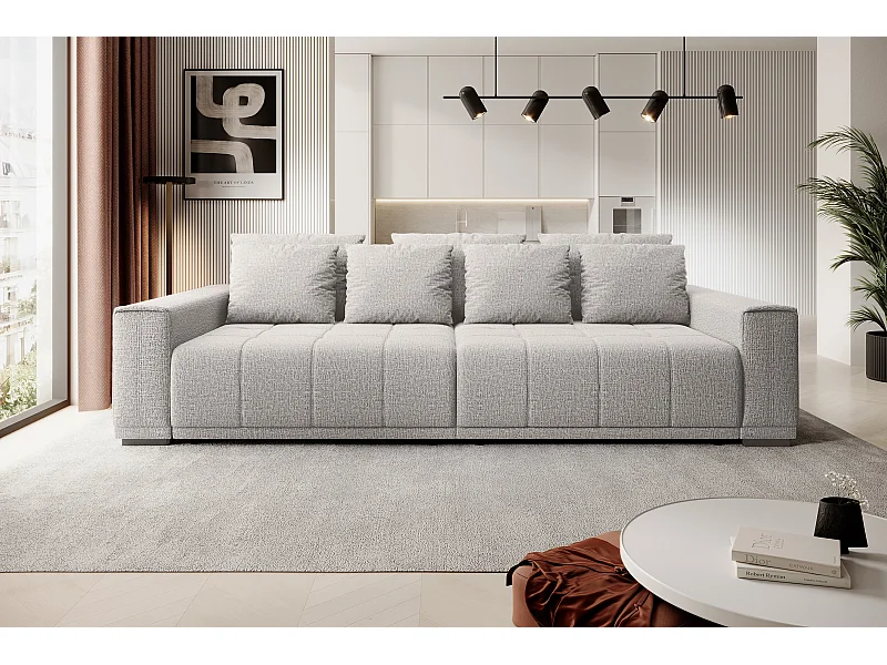 MOTTA Bigsofa – Duża sofa z funkcją spania, powierzchnia spania 175x228 cm, 7 poduszek, materiał KANSAS, 2 pojemniki, 278x130x83 cm, kolor: Jasnoszary