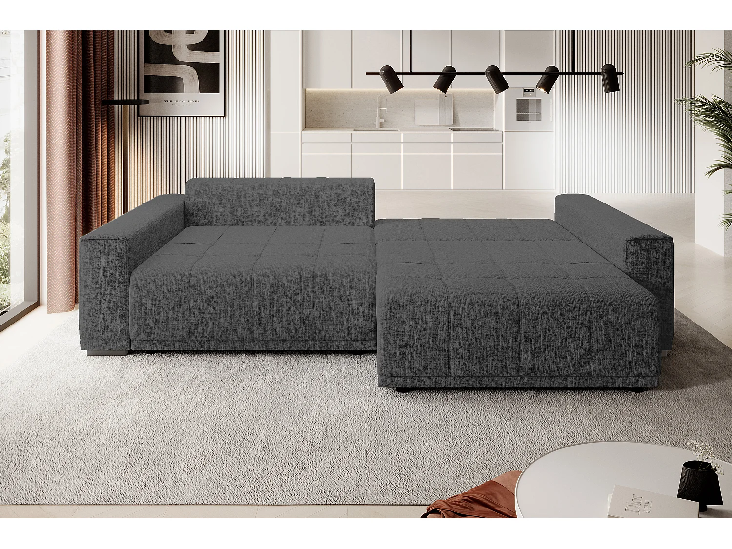 Canapé MOTTA Bigsofa – Grand canapé avec fonction de couchage, 175x228 cm, 7 coussins, tissu KANSAS, 2 compartiments, couleur : Gris