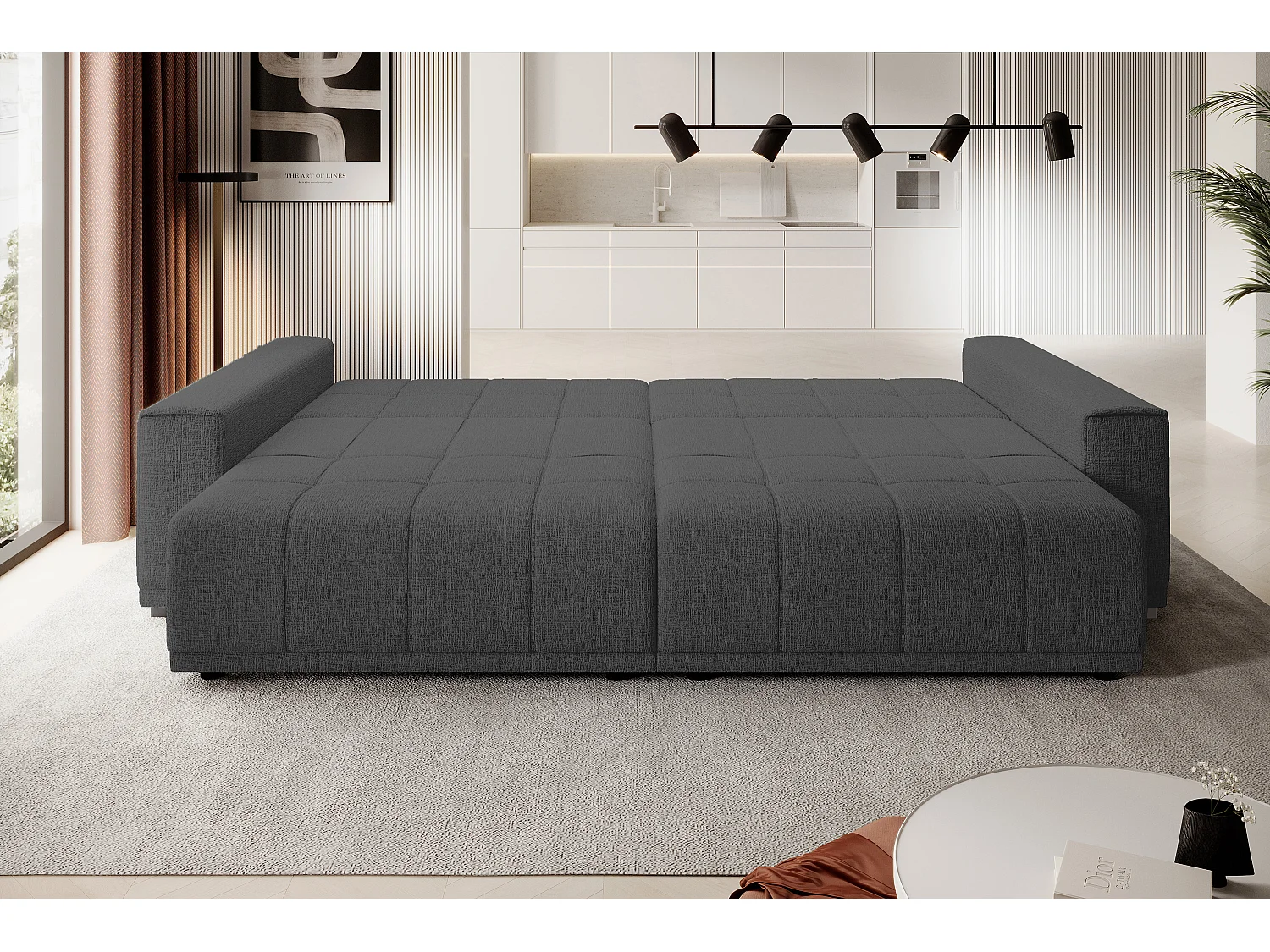 Canapé MOTTA Bigsofa – Grand canapé avec fonction de couchage, 175x228 cm, 7 coussins, tissu KANSAS, 2 compartiments, couleur : Gris