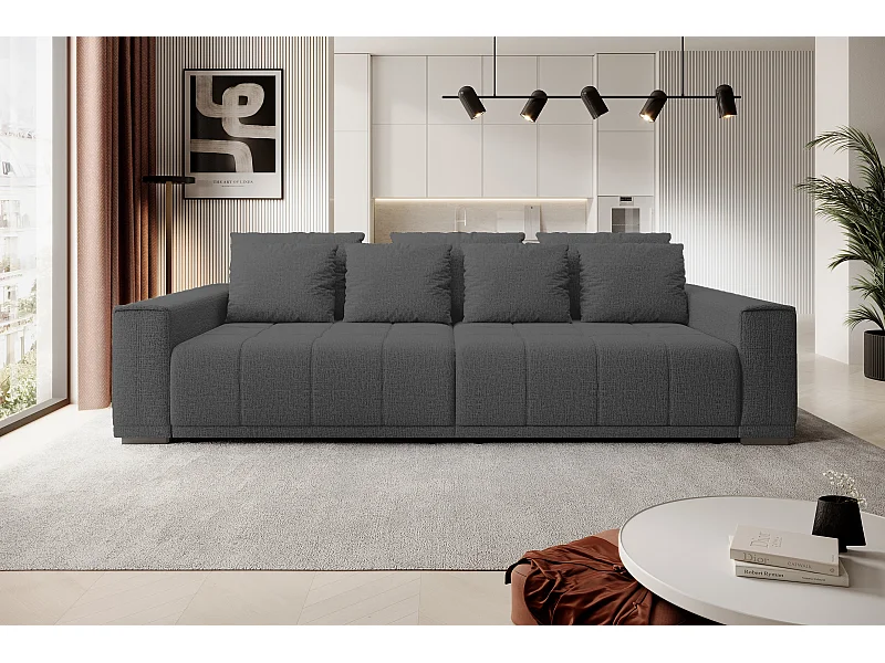 MOTTA Bigsofa – Duża sofa z funkcją spania, powierzchnia spania 175x228 cm, 7 poduszek, materiał KANSAS, 2 pojemniki, 278x130x83 cm, kolor: Szary