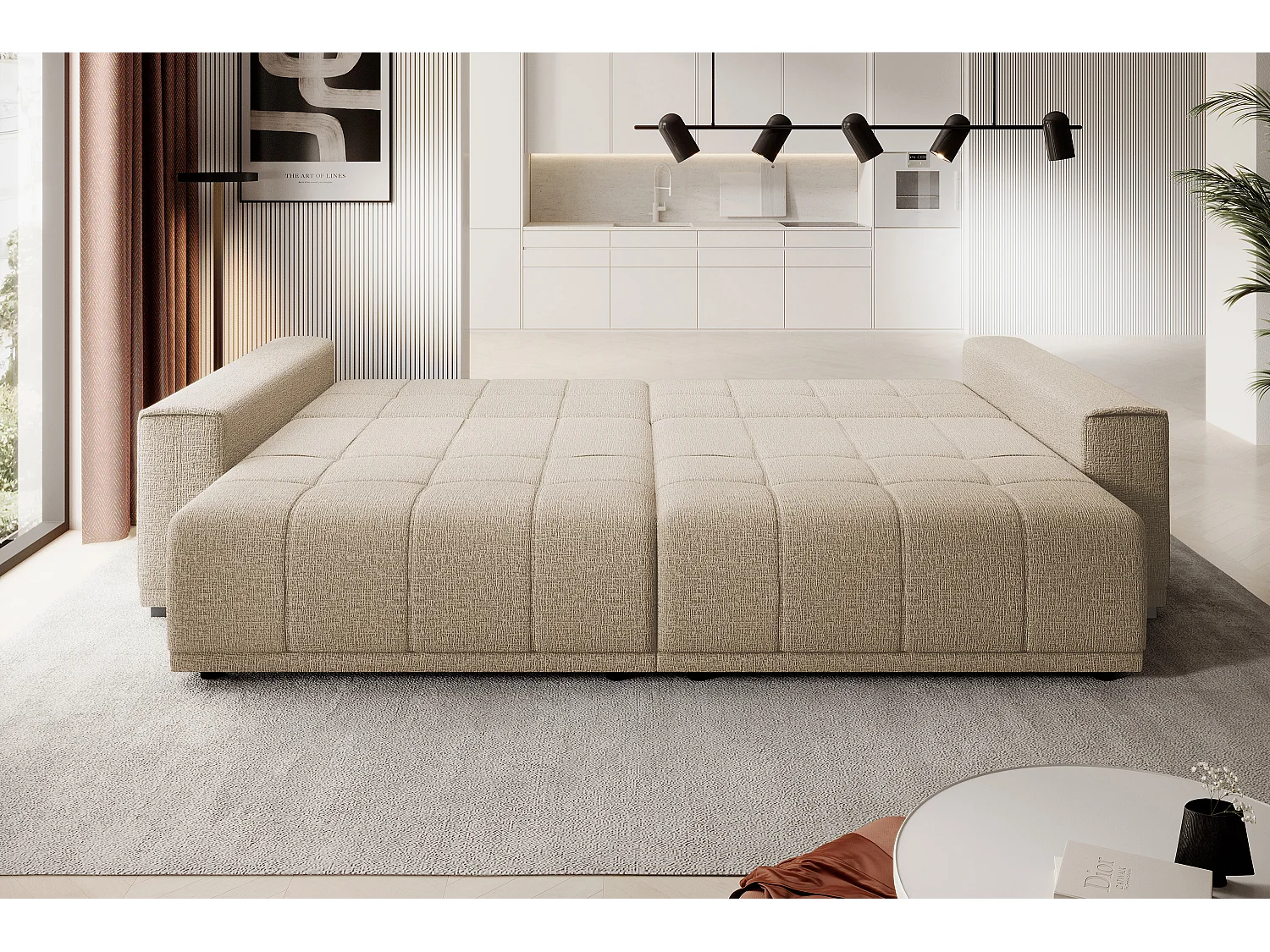 Canapé MOTTA Bigsofa – Grand canapé avec fonction de couchage, 175x228 cm, 7 coussins, tissu KANSAS, 2 compartiments, couleur : Beige