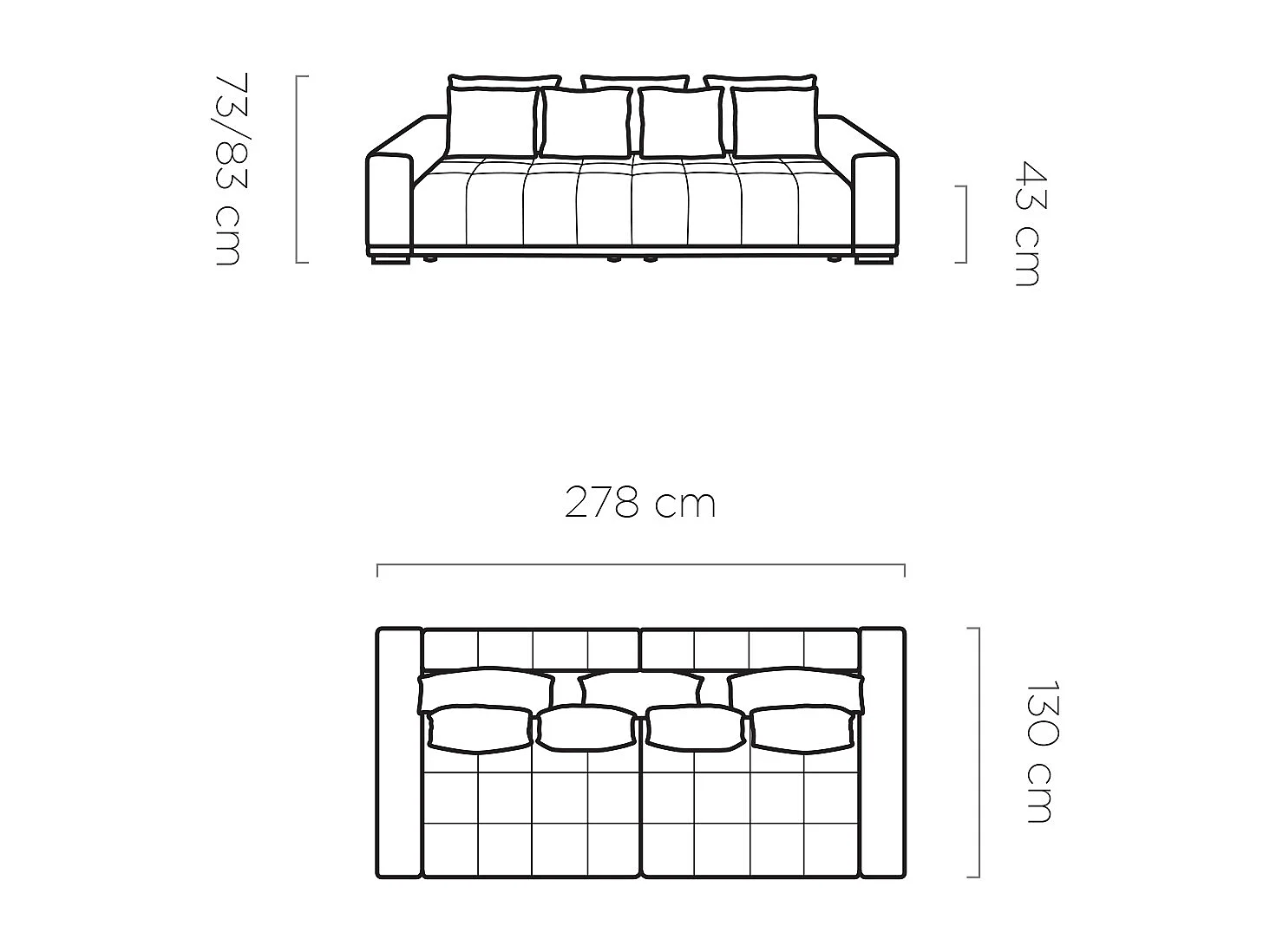 Canapé MOTTA Bigsofa – Grand canapé avec fonction de couchage, 175x228 cm, 7 coussins, tissu KANSAS, 2 compartiments, couleur : Blanc