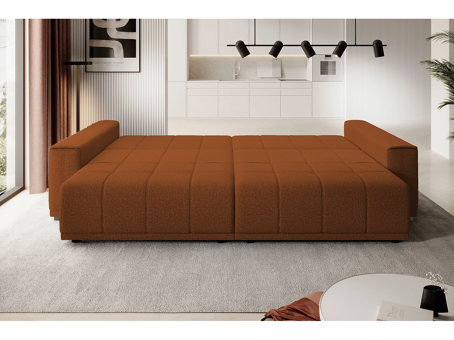 Canapé MOTTA Bigsofa – Grand canapé avec fonction de couchage, 175x228 cm, 7 coussins, tissu KANSAS, 2 compartiments, couleur : Marron clair