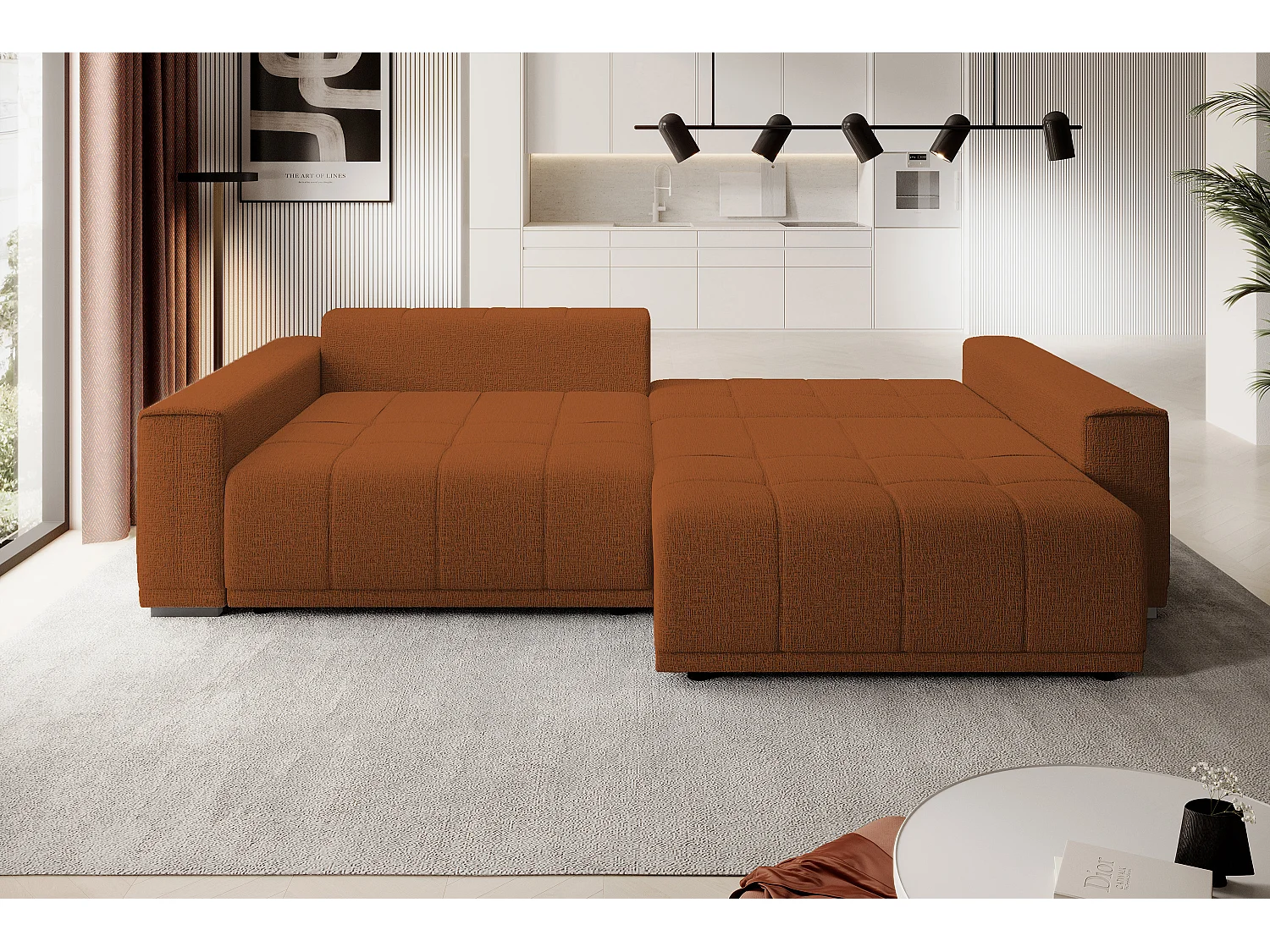 Canapé MOTTA Bigsofa – Grand canapé avec fonction de couchage, 175x228 cm, 7 coussins, tissu KANSAS, 2 compartiments, couleur : Marron clair