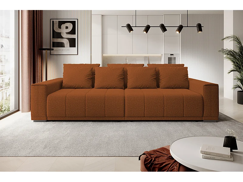 MOTTA Bigsofa – Duża sofa z funkcją spania, powierzchnia spania 175x228 cm, 7 poduszek, materiał KANSAS, 2 pojemniki, 278x130x83 cm, kolor: Jasnobrązowy
