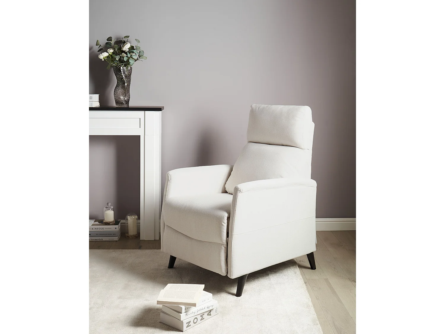 Fauteuil inclinable SELVIK Repose-pieds inclus Tissu Blanc cassé