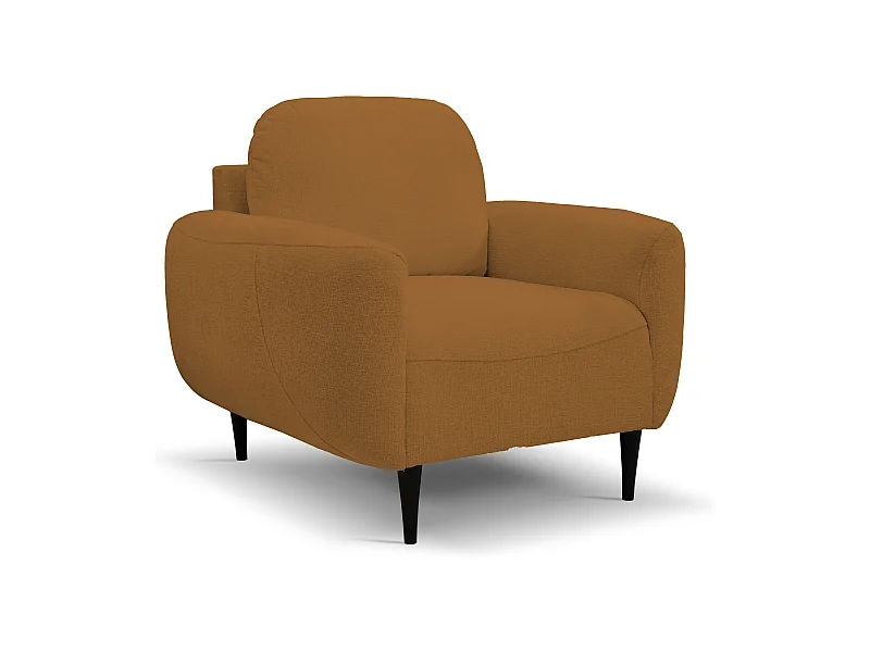 BOHO Sessel Moderner eleganter Polstersessel mit Holzfüßen, Rückenlehne und Armlehnen für Wohnzimmer und Büro, 90x91x102 cm KUPFER