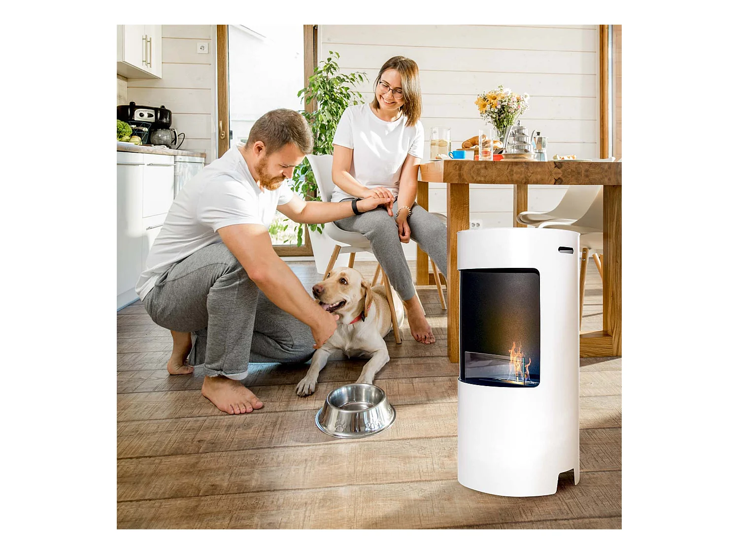 Giulio Cesare - Lareira a bioetanol de chão, dimensões ⌀40xH80 cm dove cinzento branco