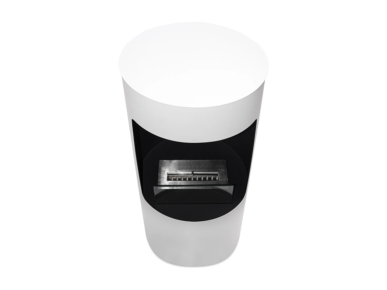 Giulio Cesare - Cheminée bioéthanol sur pied avec brûleur de 1,5L. Cheminée bioéthanol sur pied en acier inoxydable et verre trempé. Couleur blanche. Ø40x80 cm