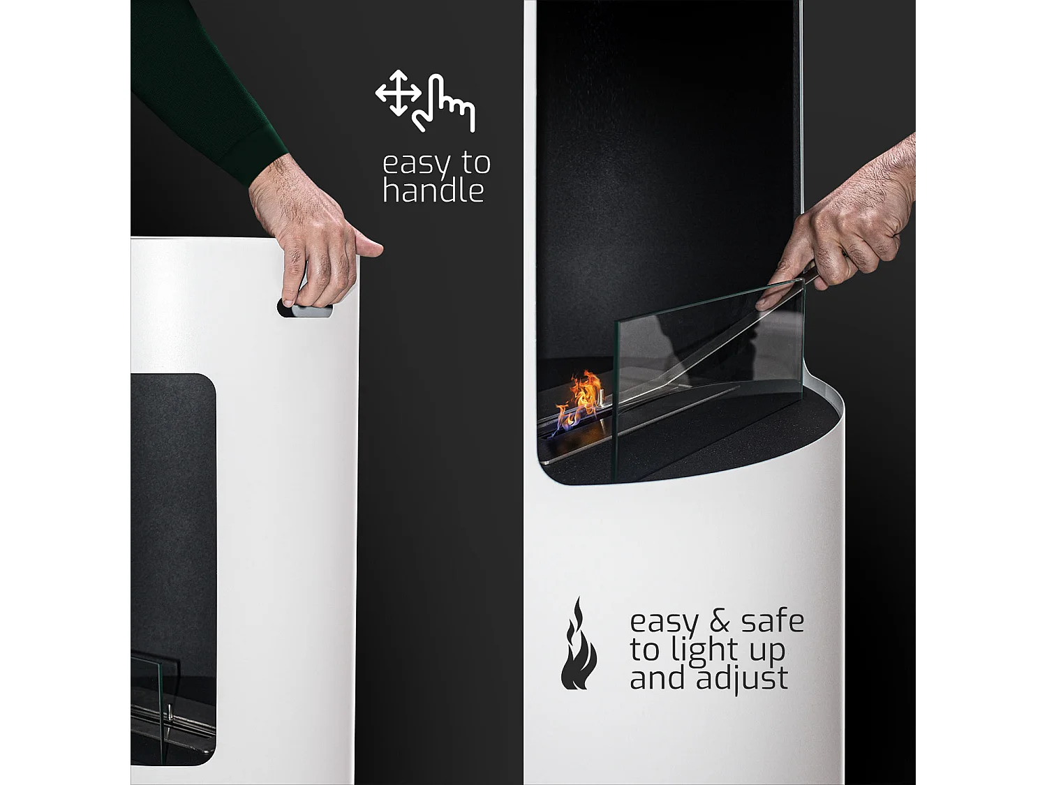 Giulio Cesare - Cheminée bioéthanol sur pied avec brûleur de 1,5L. Cheminée bioéthanol sur pied en acier inoxydable et verre trempé. Couleur blanche. Ø40x80 cm