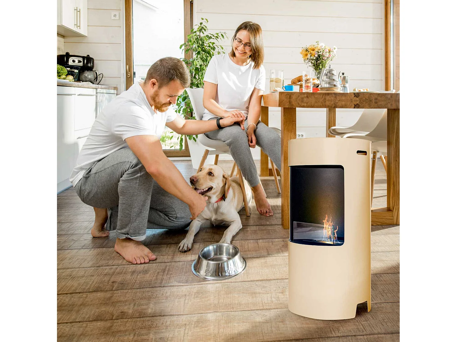 Giulio Cesare - Cheminée bioéthanol sur pied avec brûleur de 1,5L. Cheminée bioéthanol sur pied en acier inoxydable et verre trempé. Couleur tortue. Ø40x80 cm