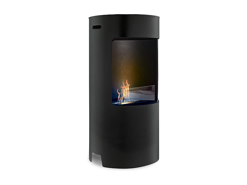 Giulio Cesare - Chimenea de bioetanol de pie con quemador de 1,5L. Chimenea de bioetanol sobre soporte de acero inoxidable y vidrio templado. Color negro. Ø40x80 cm